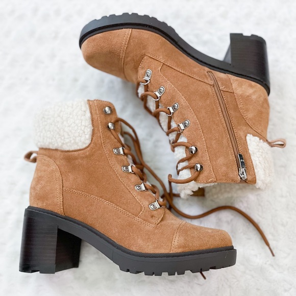 NEW- MARC FISHER Lakynn Hiker Suede Healed Tan Boots - Picture 3 of 14